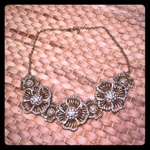 New: gold toned crystal floral statement necklace